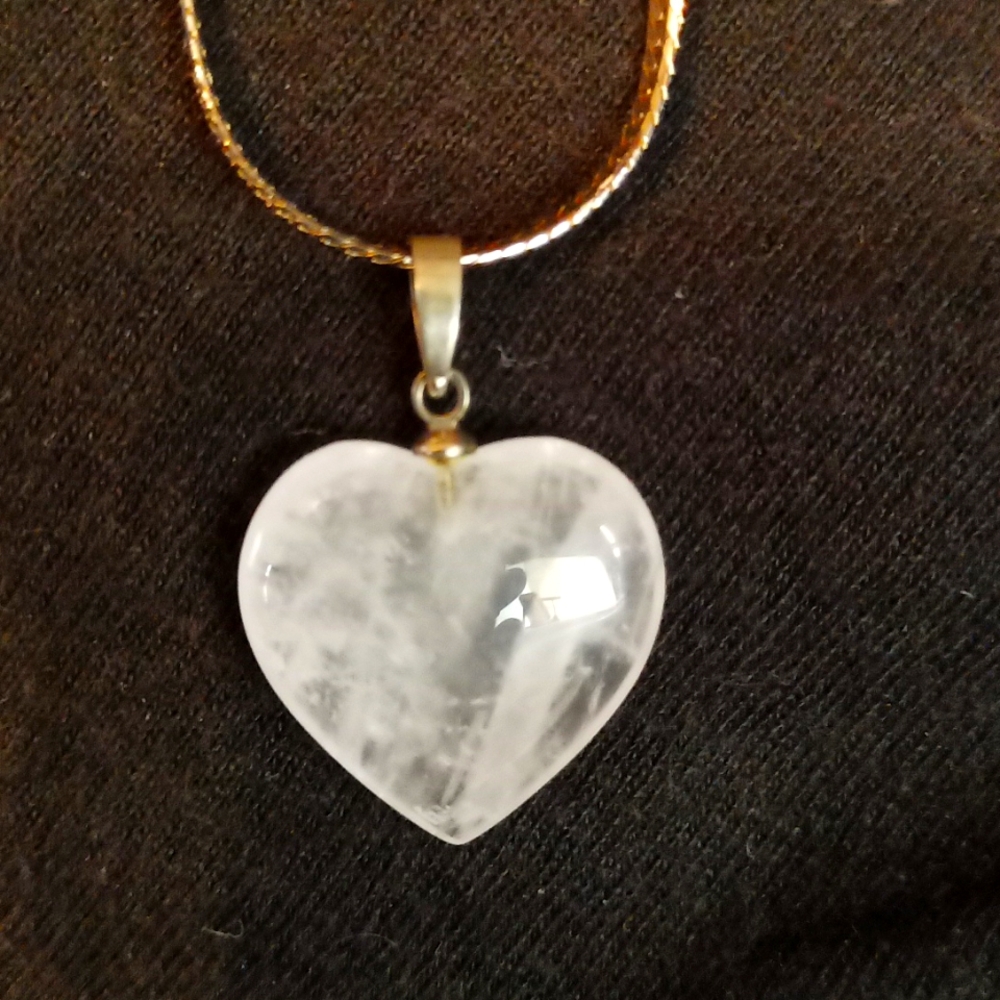 Clear and rose quartz heart pendant and necklace